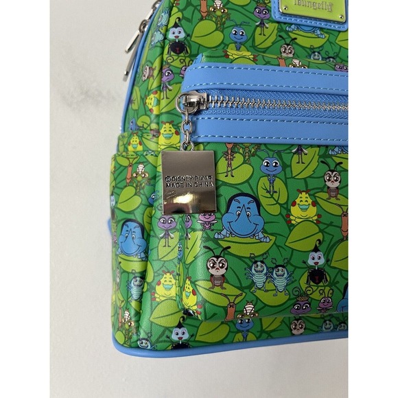 NWT Loungefly Disney Pixar It’s A Bugs Life Mini Faux Leather Green Backpack - Picture 6 of 11